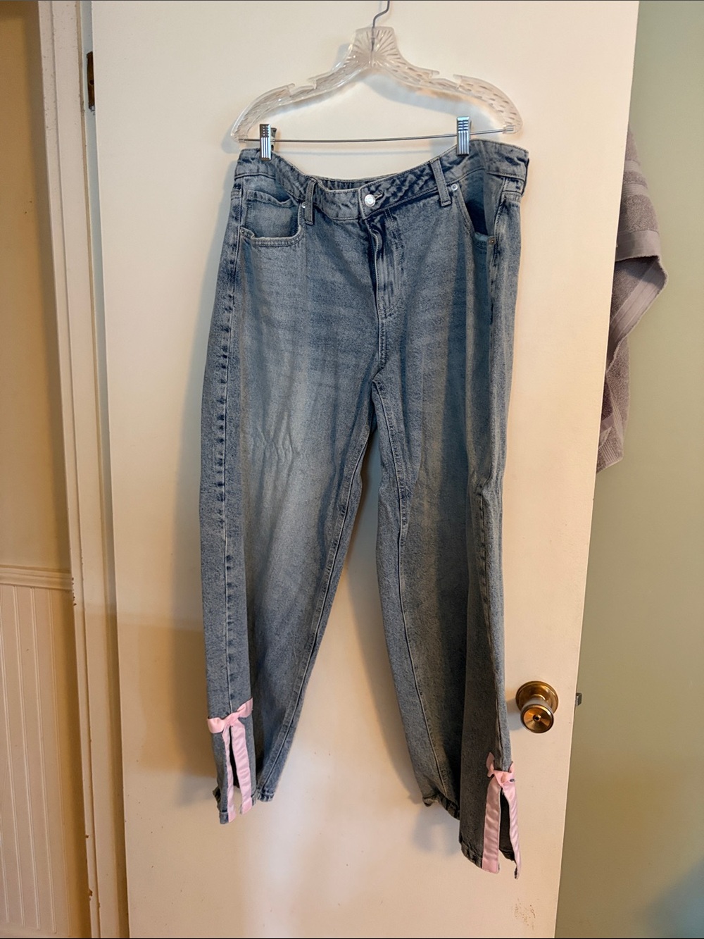 No Boundaries Light Blue Denim Jeans with Pink Ankle Ties